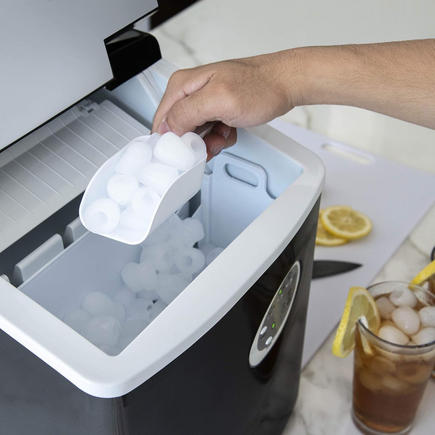 image:imageNewAir Counter Top Ice Maker Machine Black Compact Automatic Ice Maker Cubes Ready in 6 Minutes 28 Pounds in 24 Hours Perfect for HomeKitchenOfficeBarBlack
