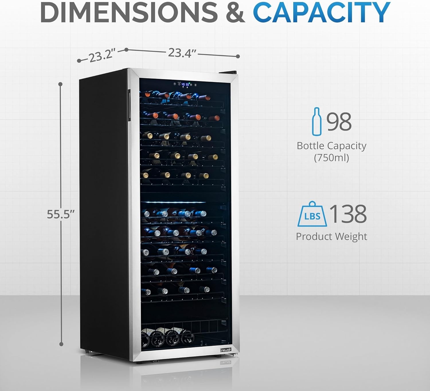 image:imageNewAir ESTATE Wine Fridge Dual Zone 160 Bottle Capacity Premium 24 inch Refrigerator with Display Shelves for Wines Professional BuiltinFreestanding Wine Cellars in Seamless Stainless SteelStainless Steel