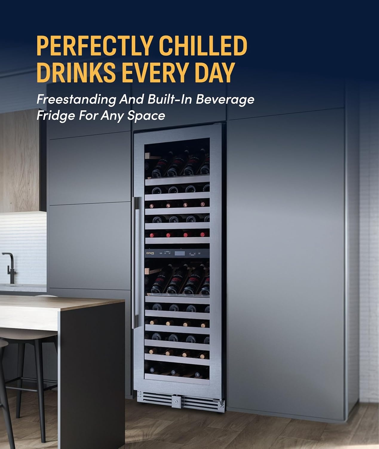 image:imageNewAir ESTATE Wine Fridge Dual Zone 160 Bottle Capacity Premium 24 inch Refrigerator with Display Shelves for Wines Professional BuiltinFreestanding Wine Cellars in Seamless Stainless SteelESTATE Stainless Steel