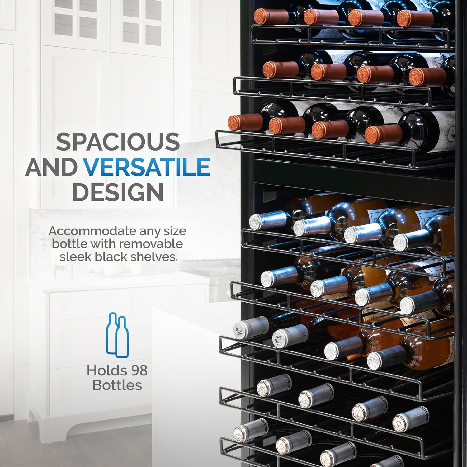 image:imageNewAir ESTATE Wine Fridge Dual Zone 160 Bottle Capacity Premium 24 inch Refrigerator with Display Shelves for Wines Professional BuiltinFreestanding Wine Cellars in Seamless Stainless SteelStainless Steel