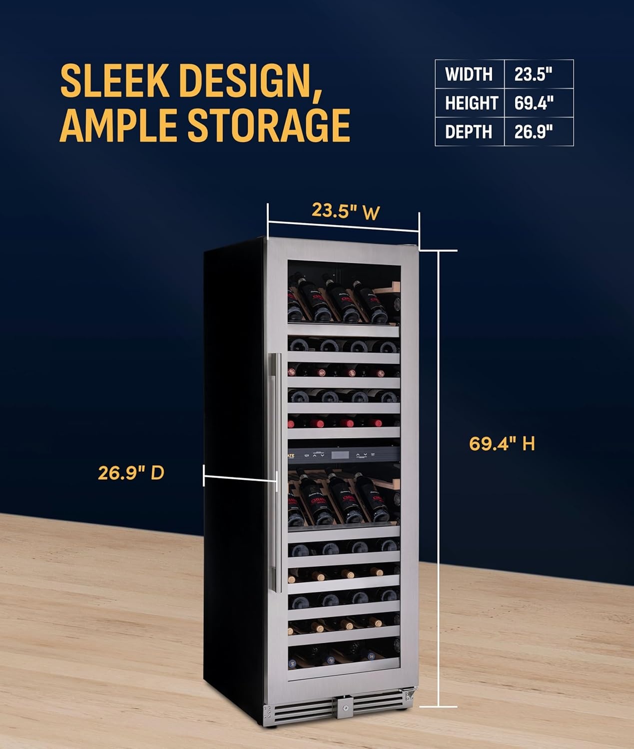 image:imageNewAir ESTATE Wine Fridge Dual Zone 160 Bottle Capacity Premium 24 inch Refrigerator with Display Shelves for Wines Professional BuiltinFreestanding Wine Cellars in Seamless Stainless SteelESTATE Stainless Steel