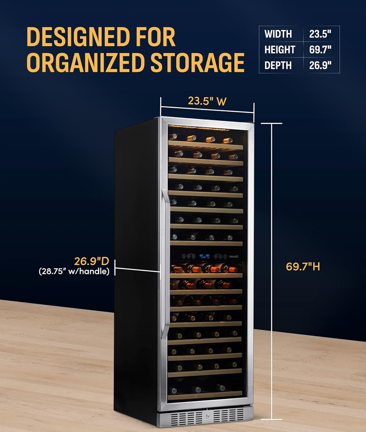 image:imageNewAir ESTATE Wine Fridge Dual Zone 160 Bottle Capacity Premium 24 inch Refrigerator with Display Shelves for Wines Professional BuiltinFreestanding Wine Cellars in Seamless Stainless SteelStainless Steel