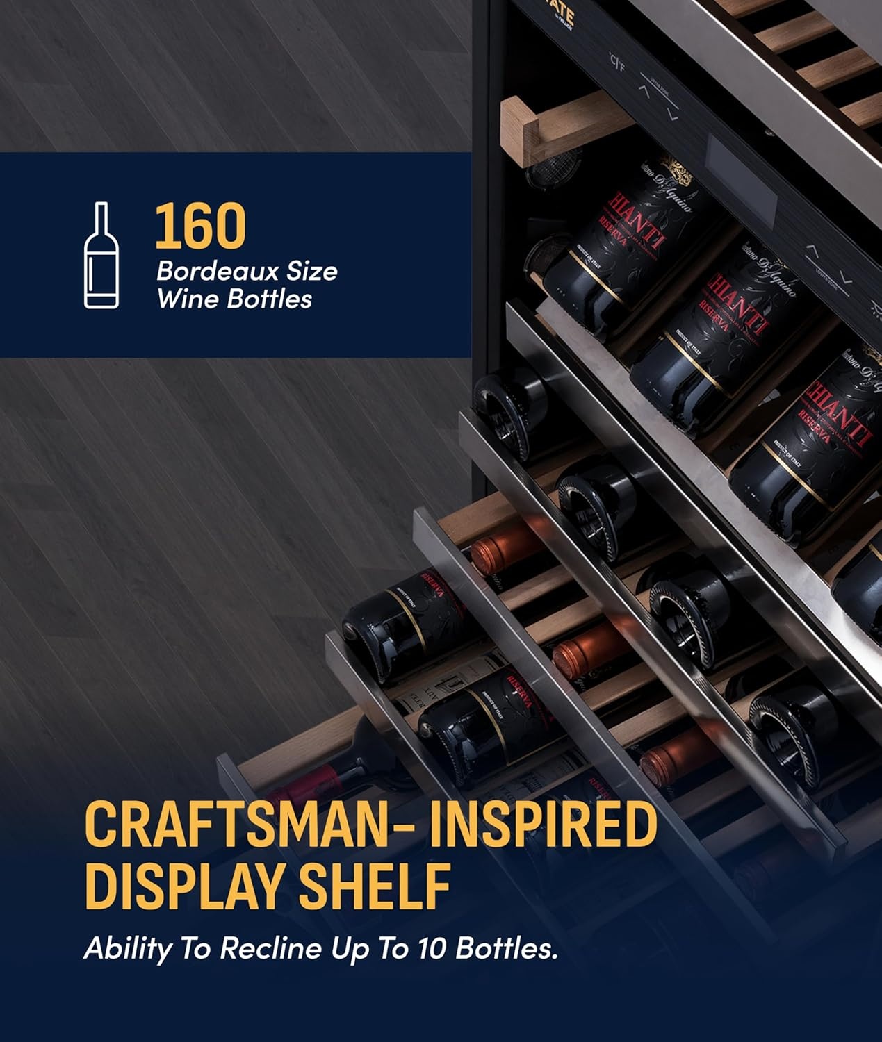 image:imageNewAir ESTATE Wine Fridge Dual Zone 160 Bottle Capacity Premium 24 inch Refrigerator with Display Shelves for Wines Professional BuiltinFreestanding Wine Cellars in Seamless Stainless SteelESTATE Stainless Steel