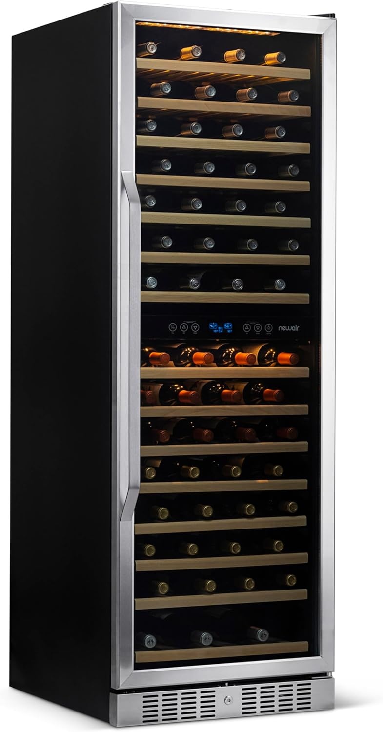 image:imageNewAir ESTATE Wine Fridge Dual Zone 160 Bottle Capacity Premium 24 inch Refrigerator with Display Shelves for Wines Professional BuiltinFreestanding Wine Cellars in Seamless Stainless SteelStainless Steel