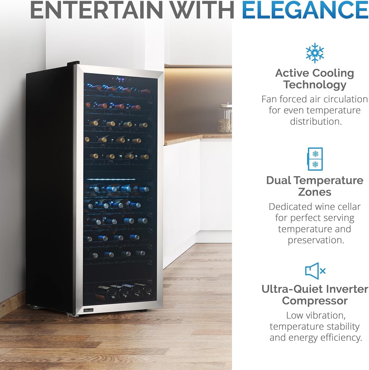 image:imageNewAir ESTATE Wine Fridge Dual Zone 160 Bottle Capacity Premium 24 inch Refrigerator with Display Shelves for Wines Professional BuiltinFreestanding Wine Cellars in Seamless Stainless SteelStainless Steel