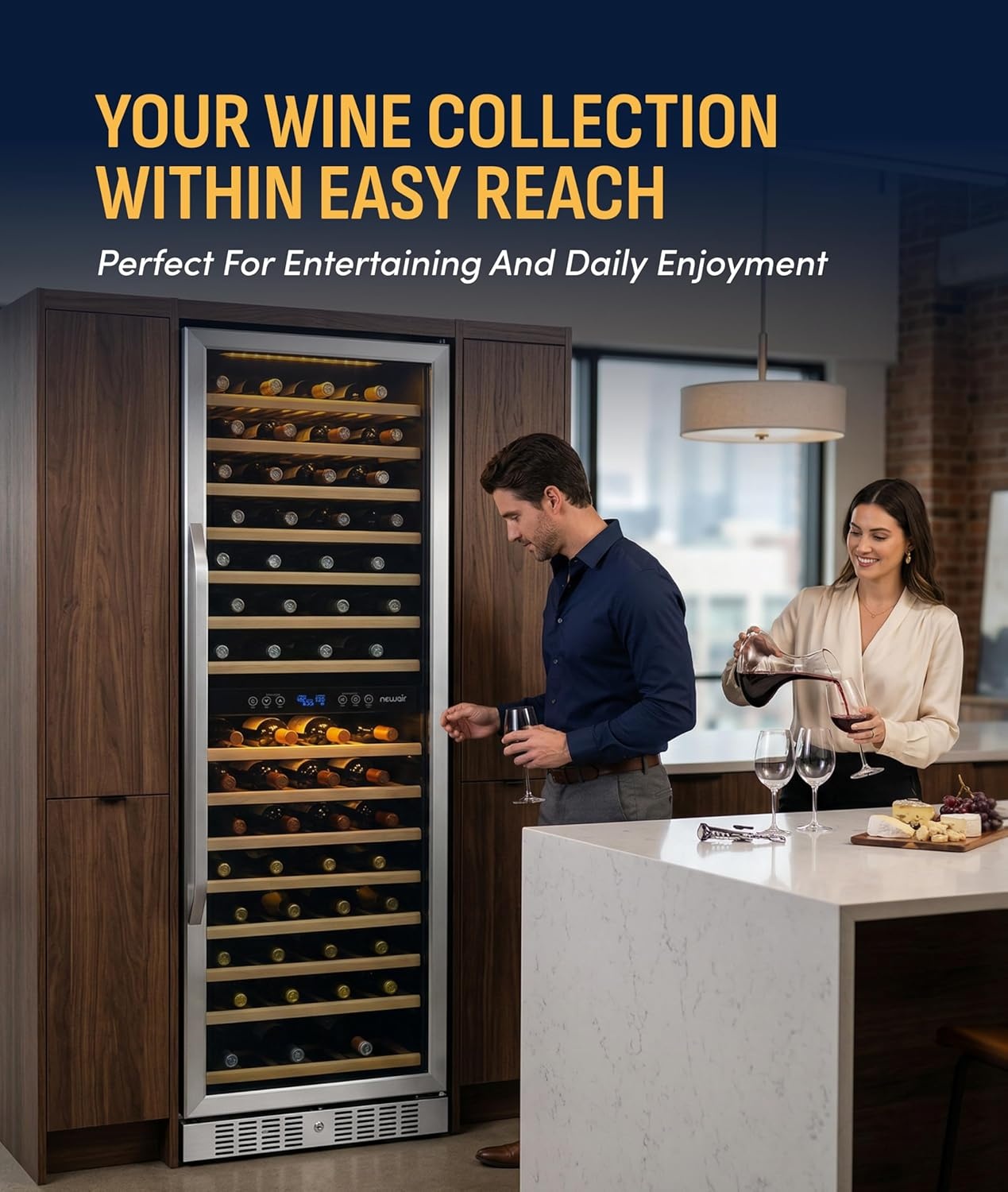 image:imageNewAir ESTATE Wine Fridge Dual Zone 160 Bottle Capacity Premium 24 inch Refrigerator with Display Shelves for Wines Professional BuiltinFreestanding Wine Cellars in Seamless Stainless SteelStainless Steel