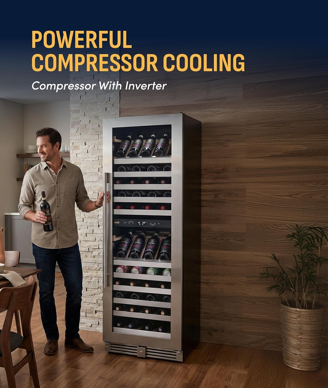 image:imageNewAir ESTATE Wine Fridge Dual Zone 160 Bottle Capacity Premium 24 inch Refrigerator with Display Shelves for Wines Professional BuiltinFreestanding Wine Cellars in Seamless Stainless SteelESTATE Stainless Steel