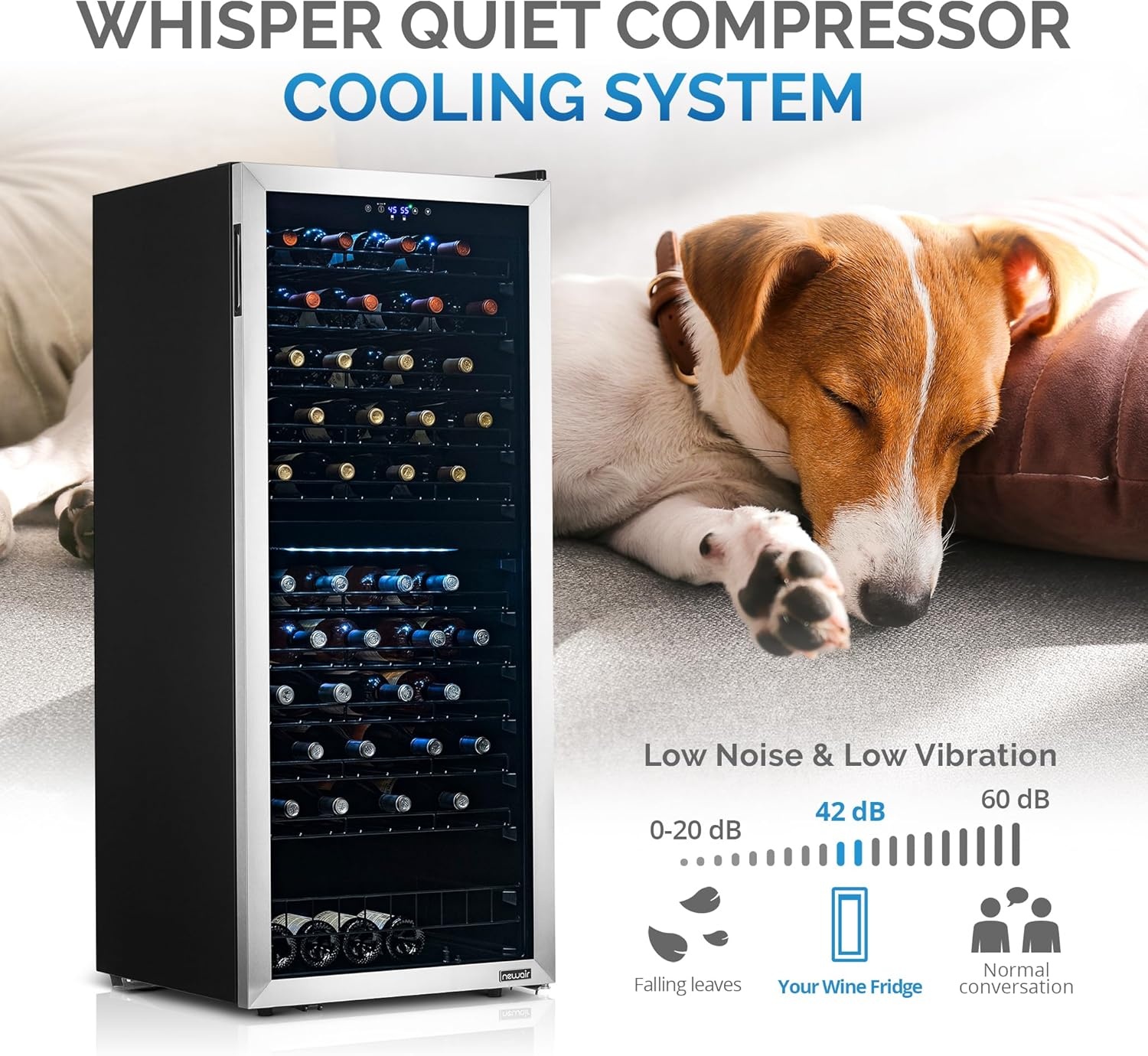 image:imageNewAir ESTATE Wine Fridge Dual Zone 160 Bottle Capacity Premium 24 inch Refrigerator with Display Shelves for Wines Professional BuiltinFreestanding Wine Cellars in Seamless Stainless SteelStainless Steel