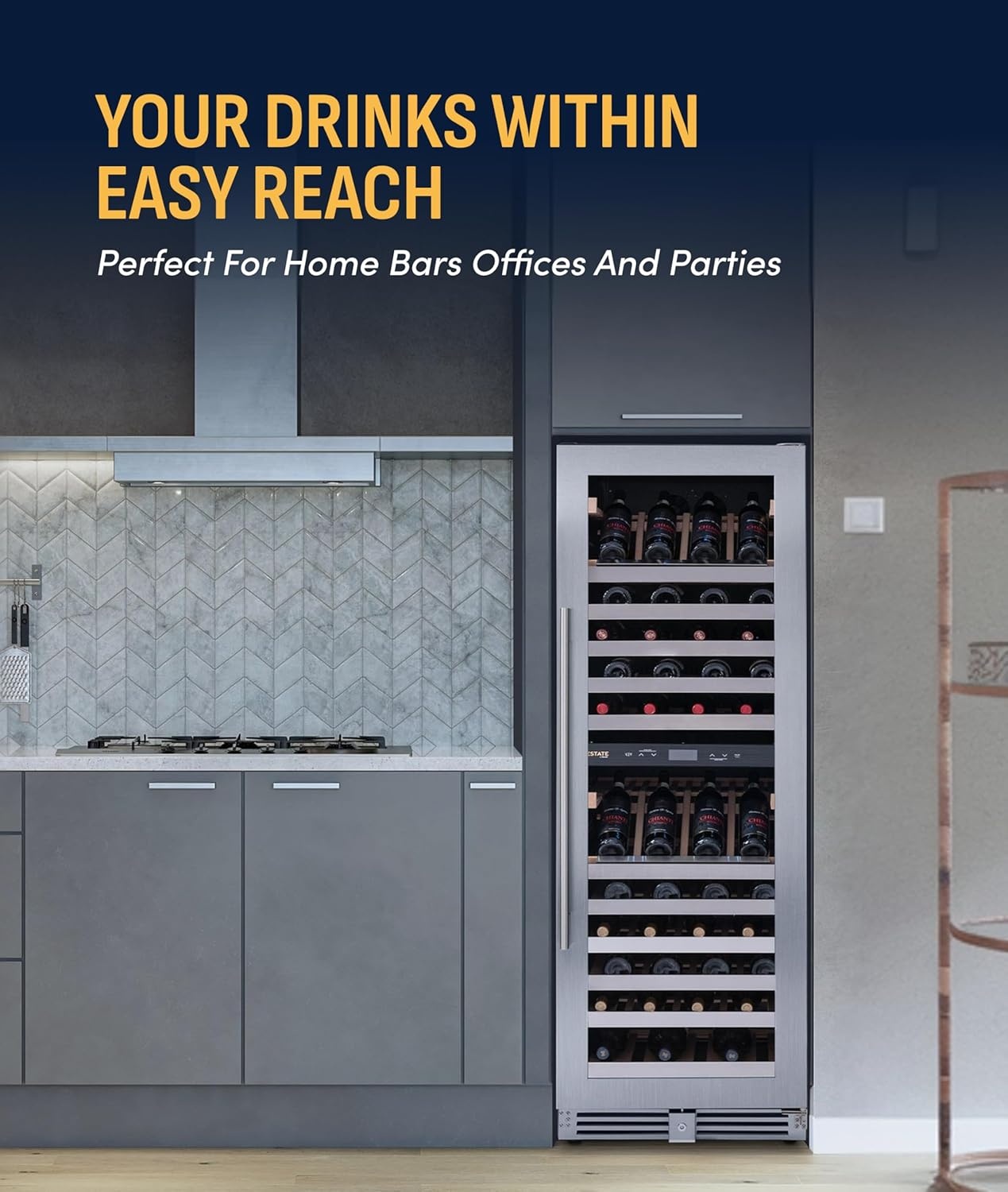image:imageNewAir ESTATE Wine Fridge Dual Zone 160 Bottle Capacity Premium 24 inch Refrigerator with Display Shelves for Wines Professional BuiltinFreestanding Wine Cellars in Seamless Stainless SteelESTATE Stainless Steel