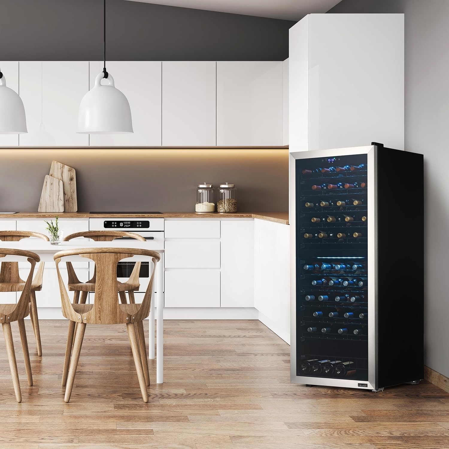 image:imageNewAir ESTATE Wine Fridge Dual Zone 160 Bottle Capacity Premium 24 inch Refrigerator with Display Shelves for Wines Professional BuiltinFreestanding Wine Cellars in Seamless Stainless SteelStainless Steel
