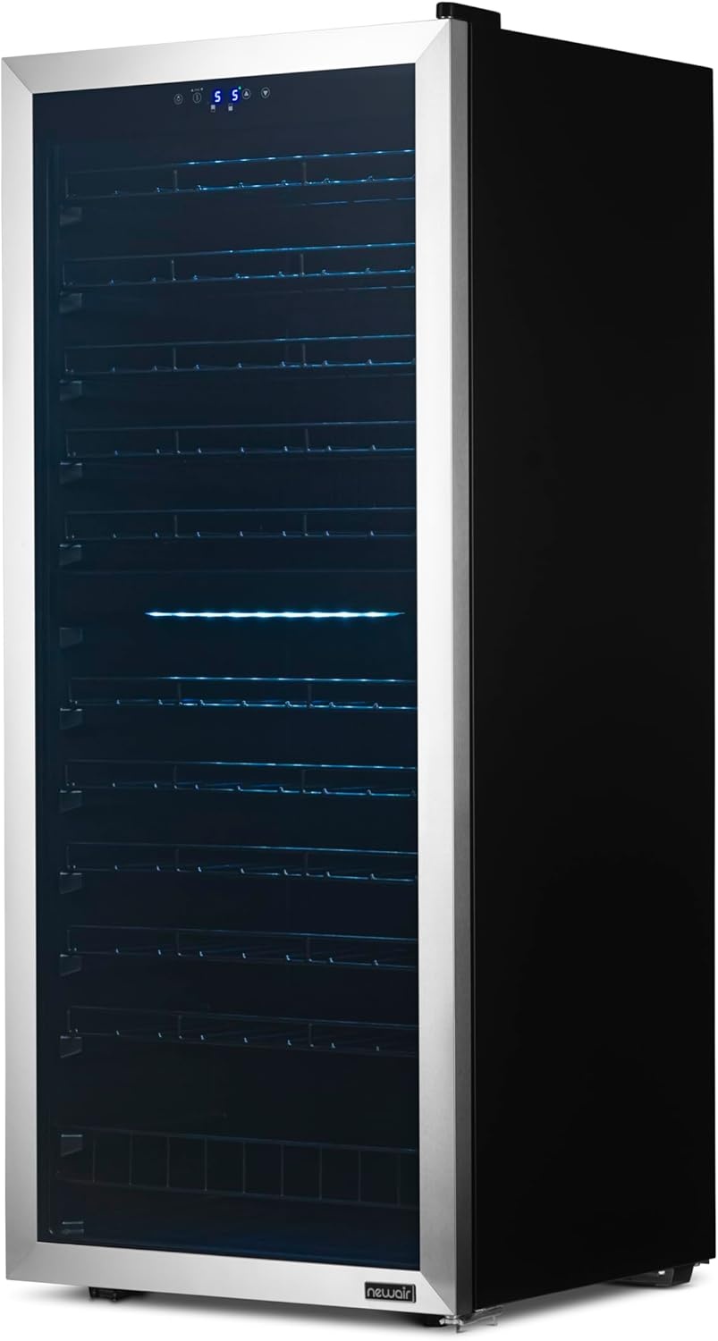 image:imageNewAir ESTATE Wine Fridge Dual Zone 160 Bottle Capacity Premium 24 inch Refrigerator with Display Shelves for Wines Professional BuiltinFreestanding Wine Cellars in Seamless Stainless SteelStainless Steel
