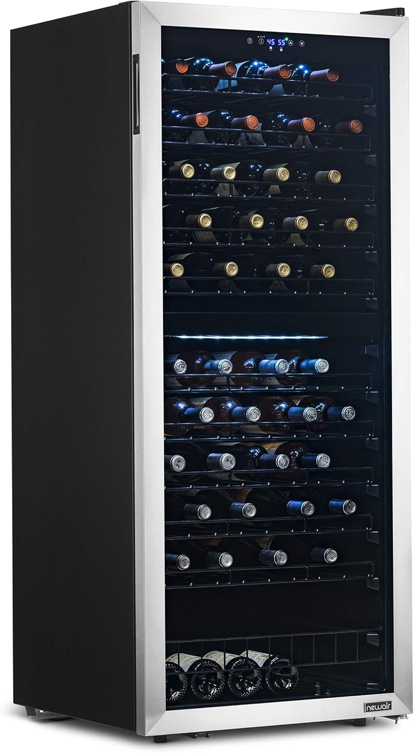 image:imageNewAir ESTATE Wine Fridge Dual Zone 160 Bottle Capacity Premium 24 inch Refrigerator with Display Shelves for Wines Professional BuiltinFreestanding Wine Cellars in Seamless Stainless SteelStainless Steel