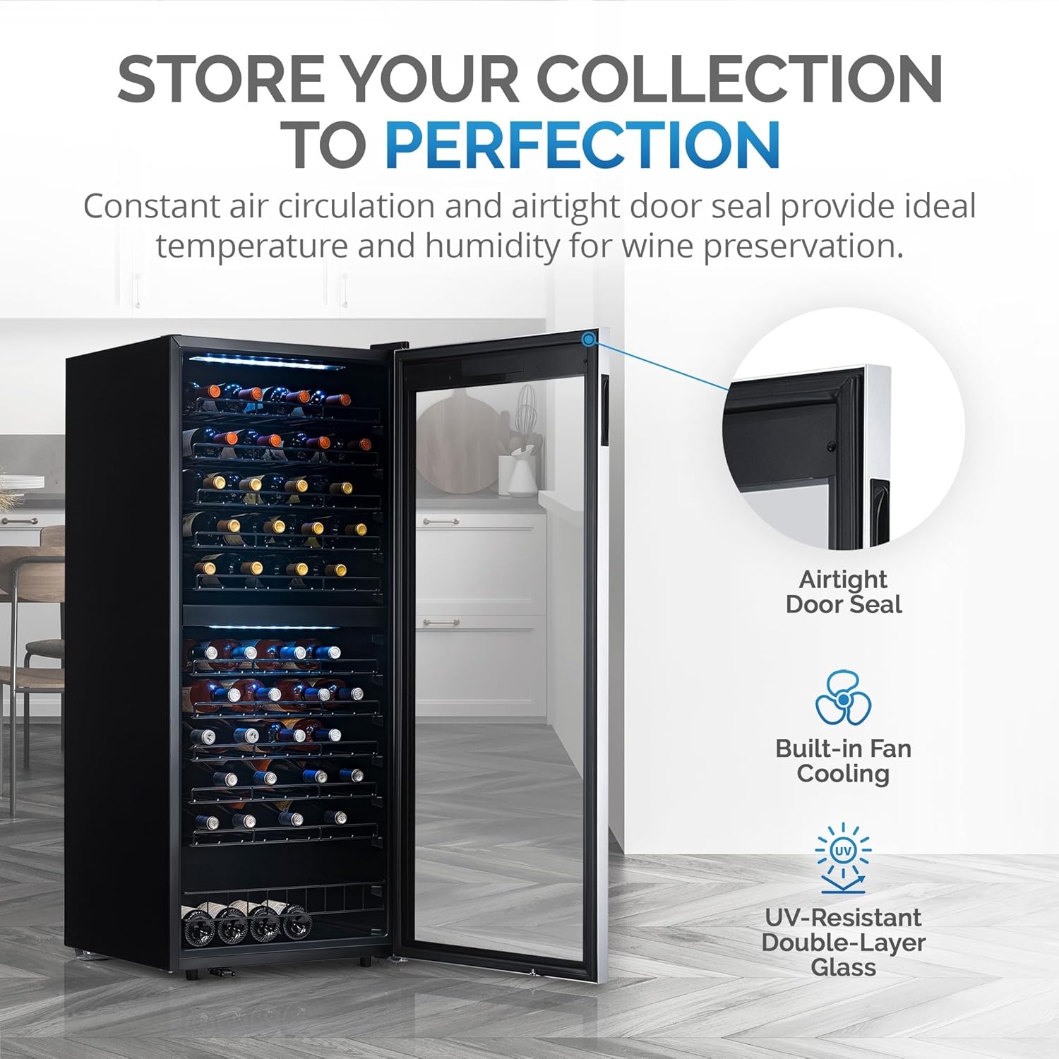image:imageNewAir ESTATE Wine Fridge Dual Zone 160 Bottle Capacity Premium 24 inch Refrigerator with Display Shelves for Wines Professional BuiltinFreestanding Wine Cellars in Seamless Stainless SteelStainless Steel