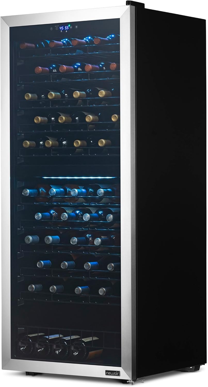 image:imageNewAir ESTATE Wine Fridge Dual Zone 160 Bottle Capacity Premium 24 inch Refrigerator with Display Shelves for Wines Professional BuiltinFreestanding Wine Cellars in Seamless Stainless SteelStainless Steel