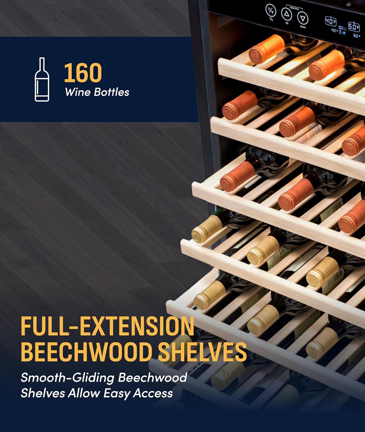 image:imageNewAir ESTATE Wine Fridge Dual Zone 160 Bottle Capacity Premium 24 inch Refrigerator with Display Shelves for Wines Professional BuiltinFreestanding Wine Cellars in Seamless Stainless SteelStainless Steel