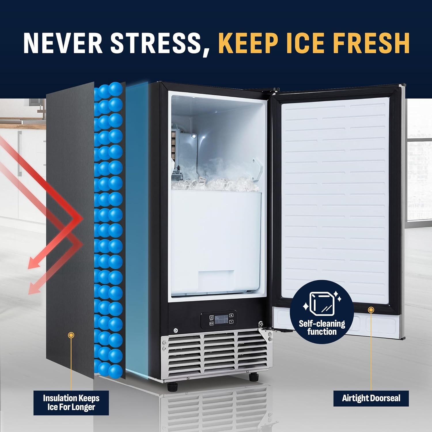 image:imageNewair 15 Commercial Nugget Ice Maker Freestanding or Builtin Under Counter Ice Maker with 80 lbsDay Production for Home Bar Kitchen amp Restaurant Use Stainless Steel