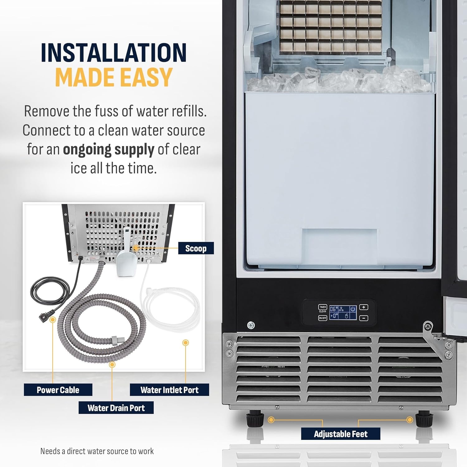 image:imageNewair 15 Commercial Nugget Ice Maker Freestanding or Builtin Under Counter Ice Maker with 80 lbsDay Production for Home Bar Kitchen amp Restaurant Use Stainless Steel