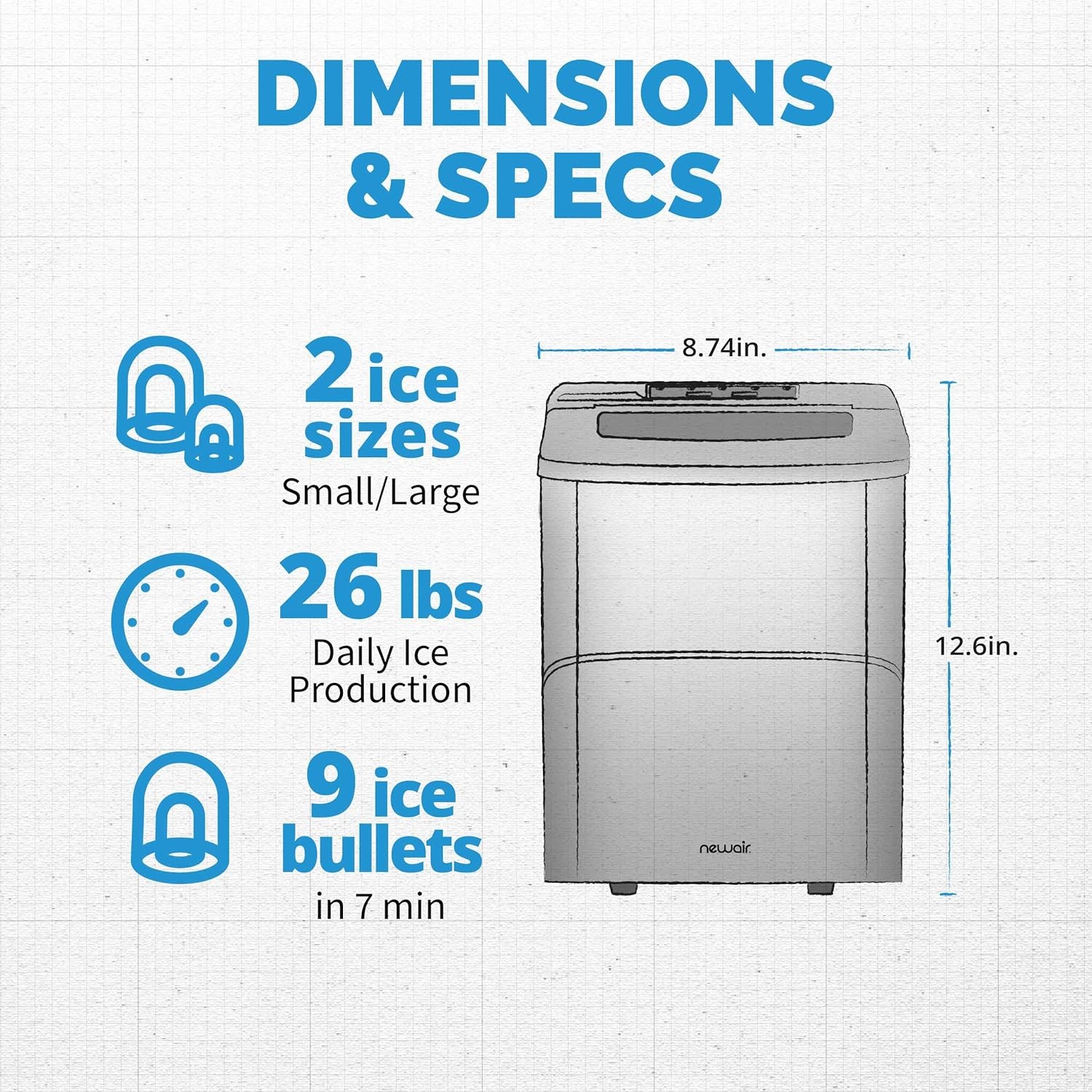 image:imageNewair Mini Bullet Ice Maker Countertop 26 lbsDay Portable Ice Machine SpaceSaving Ice Maker for Home Office amp RV Stainless SteelMatte Black