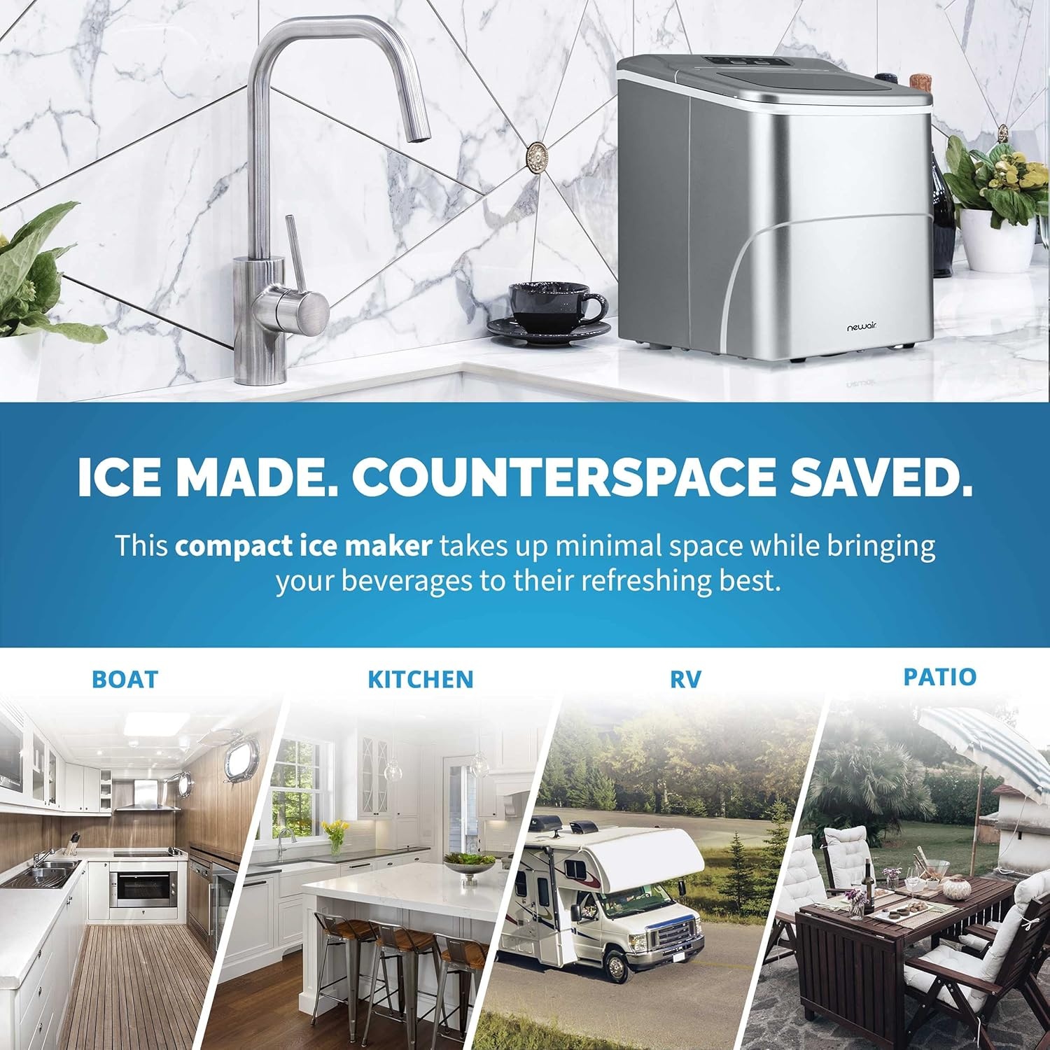 image:imageNewair Mini Bullet Ice Maker Countertop 26 lbsDay Portable Ice Machine SpaceSaving Ice Maker for Home Office amp RV Stainless SteelSilver