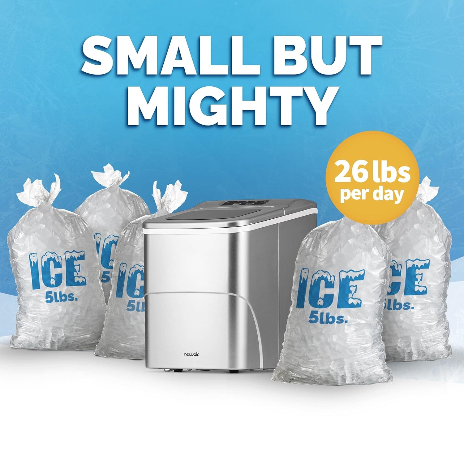image:imageNewair Mini Bullet Ice Maker Countertop 26 lbsDay Portable Ice Machine SpaceSaving Ice Maker for Home Office amp RV Stainless SteelSilver