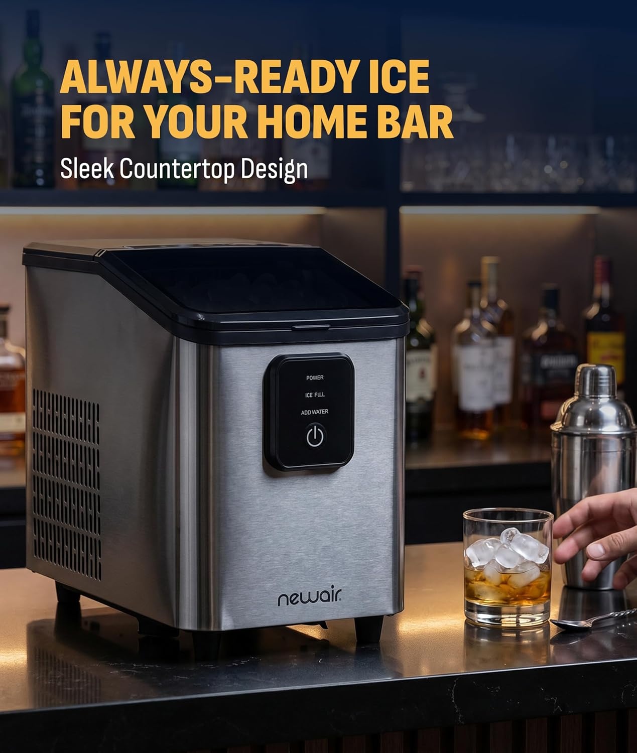 image:imageNewair Mini Bullet Ice Maker Countertop 26 lbsDay Portable Ice Machine SpaceSaving Ice Maker for Home Office amp RV Stainless SteelStainless Steel