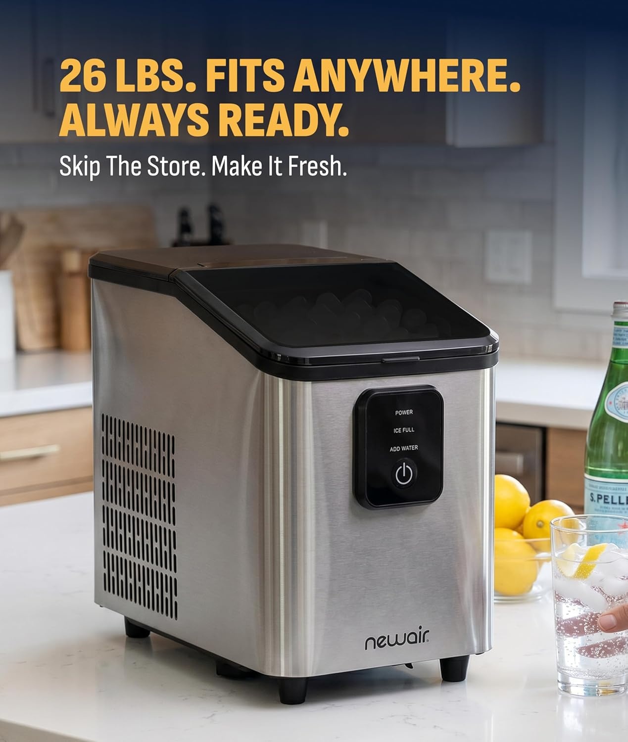 image:imageNewair Mini Bullet Ice Maker Countertop 26 lbsDay Portable Ice Machine SpaceSaving Ice Maker for Home Office amp RV Stainless SteelStainless Steel
