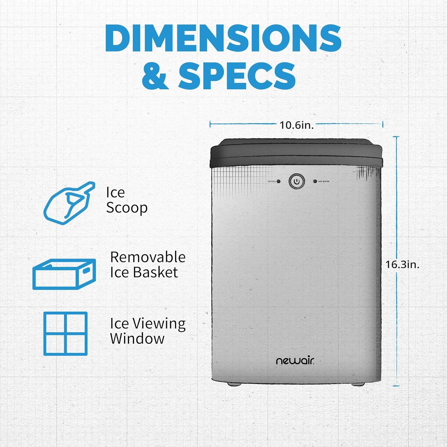 image:imageNewair Nugget Ice Maker Sonic Speed Countertop Crunchy Ice Pellet Machine 45 lbs of Ice a Day Stainless Steel SelfCleaning Function and BPAFree Parts Perfect for Home Kitchen and More