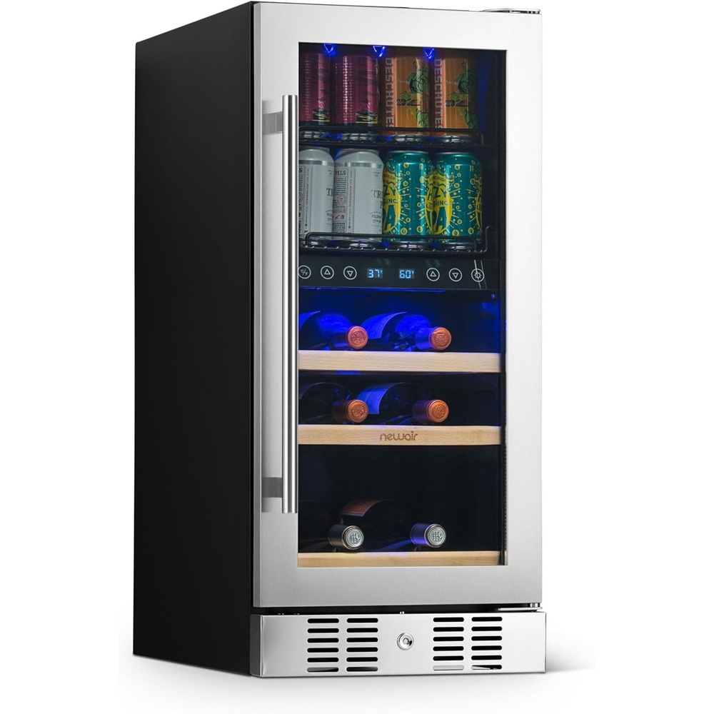 image:imageNewAir 24 Dual Zone Beverage Refrigerator amp Wine Cooler for 18 Bottles amp 60 Cans Freestanding or BuiltIn Under Counter Mini Fridge for Beer Wine and Soda Stainless Steel9 Bottle 48 Can