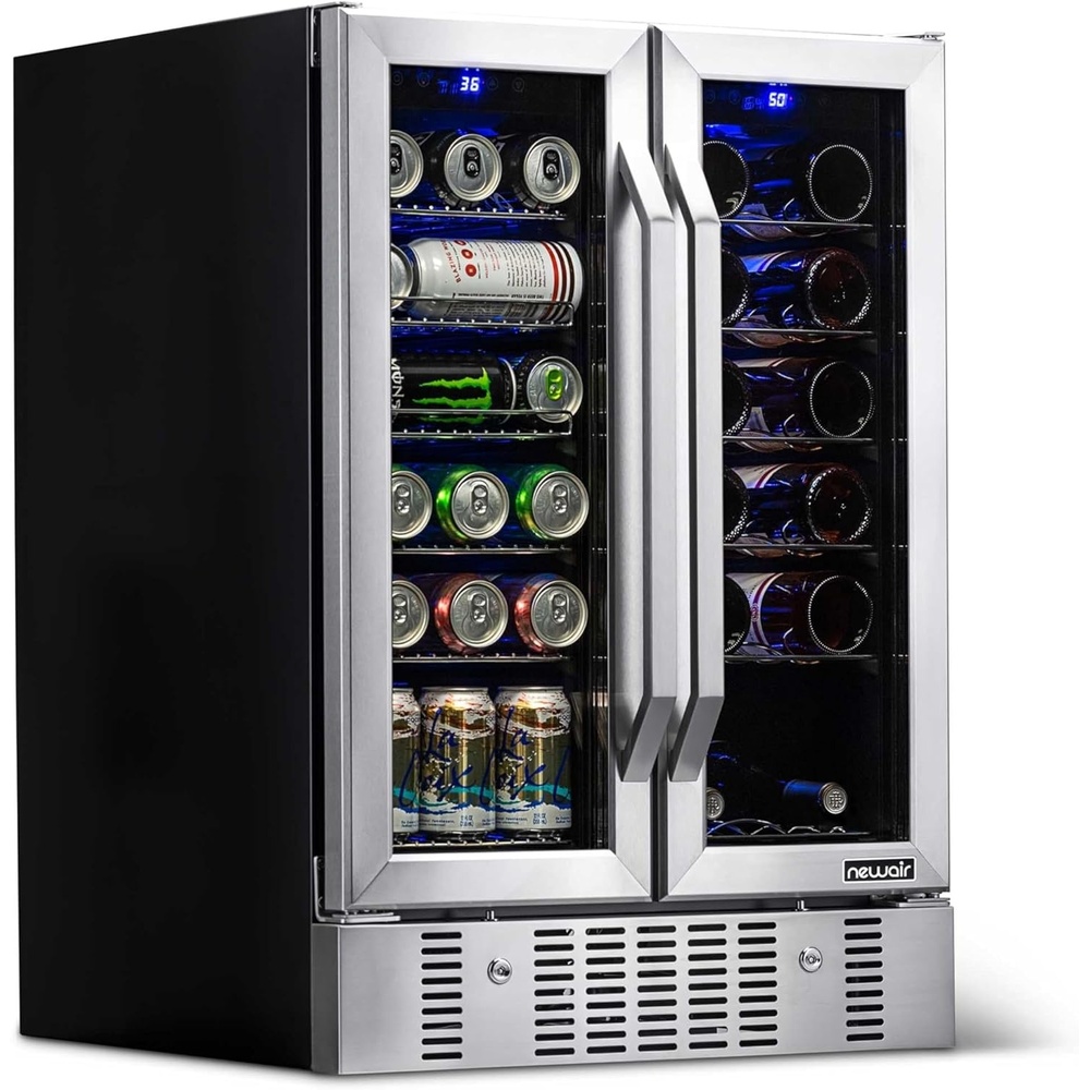image:imageNewAir 24 Dual Zone Beverage Refrigerator amp Wine Cooler for 18 Bottles amp 60 Cans Freestanding or BuiltIn Under Counter Mini Fridge for Beer Wine and Soda Stainless Steel18 Bottle 60 Can