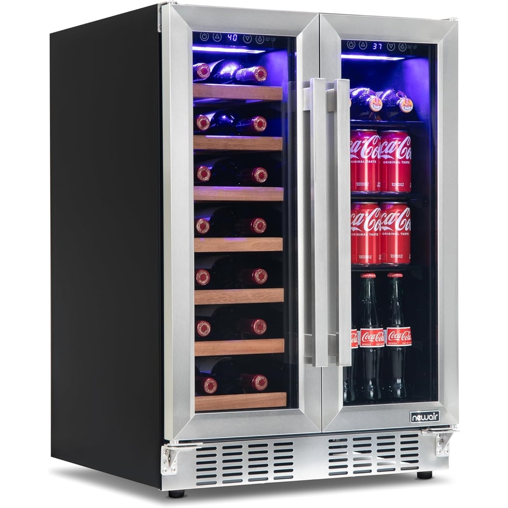 image:imageNewAir 24 Dual Zone Beverage Refrigerator amp Wine Cooler for 18 Bottles amp 60 Cans Freestanding or BuiltIn Under Counter Mini Fridge for Beer Wine and Soda Stainless Steel20 Bottle 78 Can