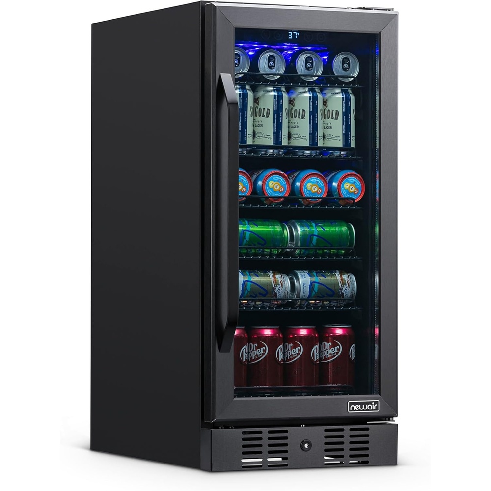 image:imageNewAir 96 Can BuiltIn Beverage Refrigerator 15 Small Mini Fridge for Bedroom Home Bar or Office Quiet Cooling amp Precise Temperature Control Black Stainless Steel