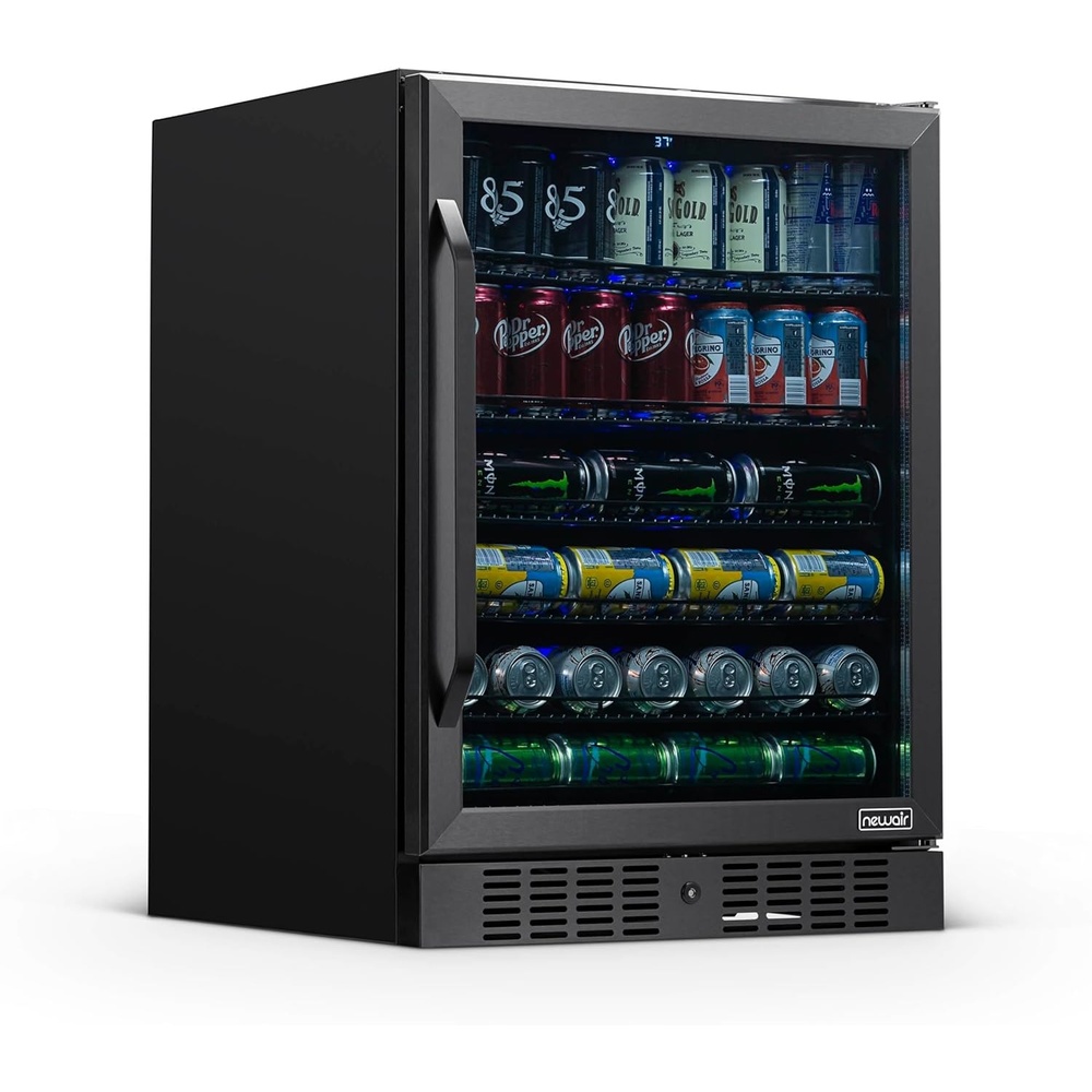 image:imageNewAir Beverage Refrigerator with Glass Door 177 Can Mini Fridge for Bedroom Dorm Office or Gaming Setup Soda Beer and Wine Cooler Black Stainless SteelBlack Stainless Steel