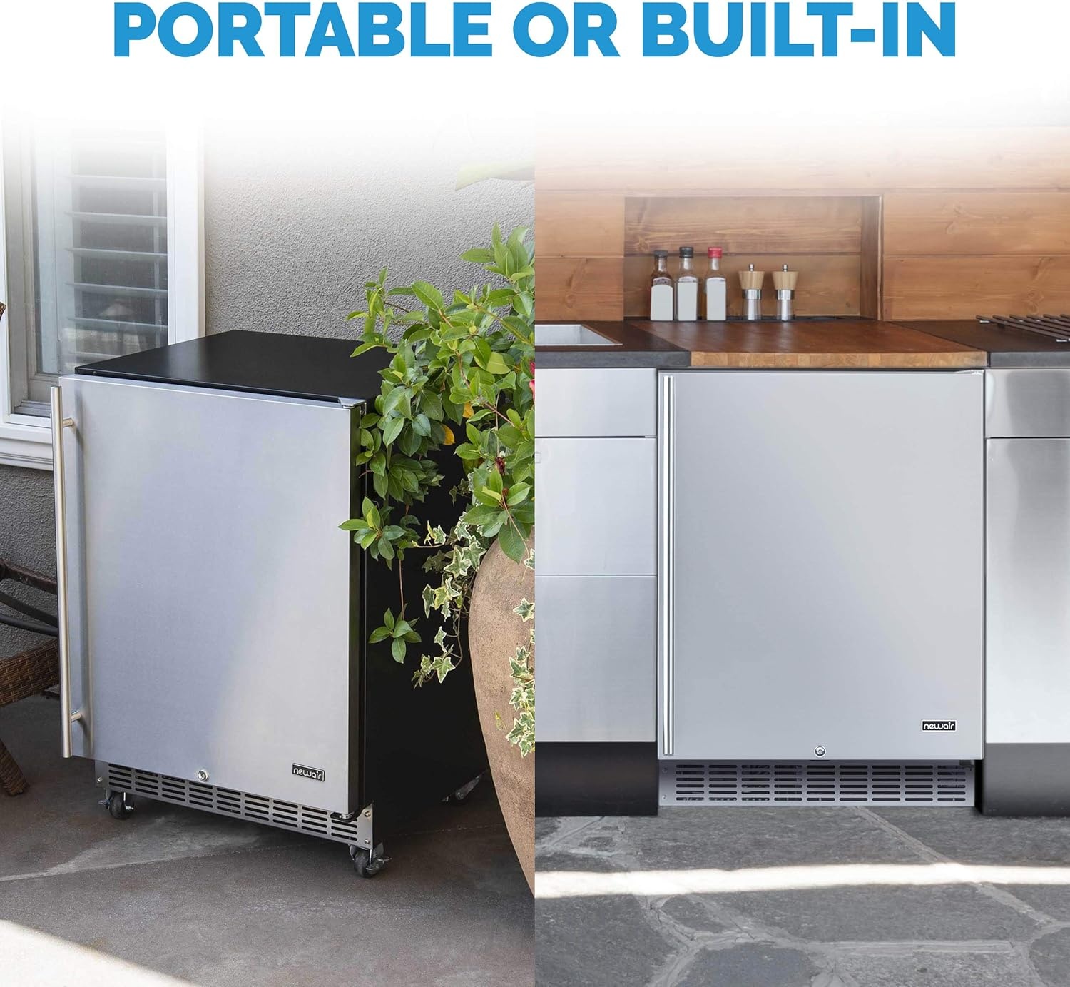 image:imageNewAir 24 Outdoor Beverage Fridge Freestanding or BuiltIn Under counter Refrigerator for Outside Patio Weatherproof Outdoor Fridge for 160 Cans with AutoClosing Door Stainless Steel