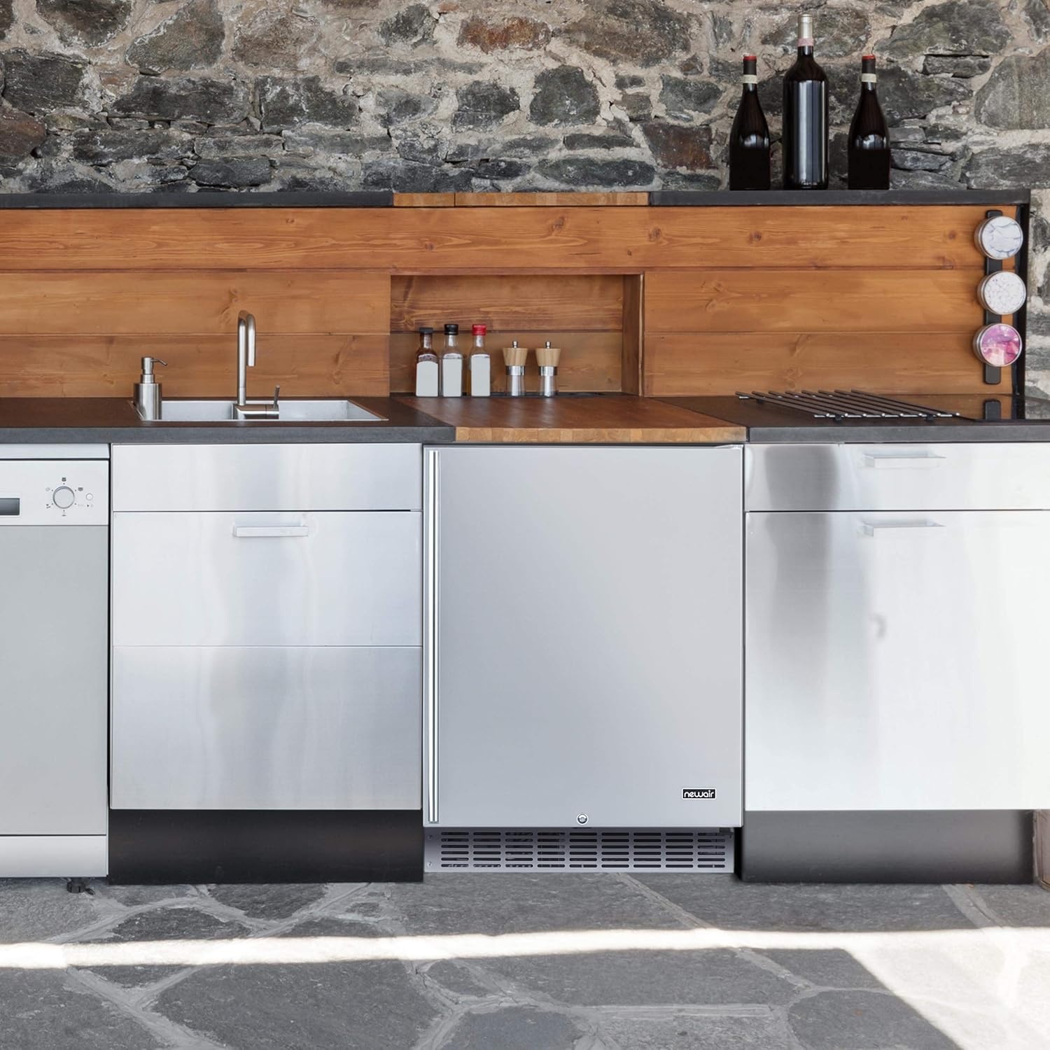 image:imageNewAir 24 Outdoor Beverage Fridge Freestanding or BuiltIn Under counter Refrigerator for Outside Patio Weatherproof Outdoor Fridge for 160 Cans with AutoClosing Door Stainless Steel