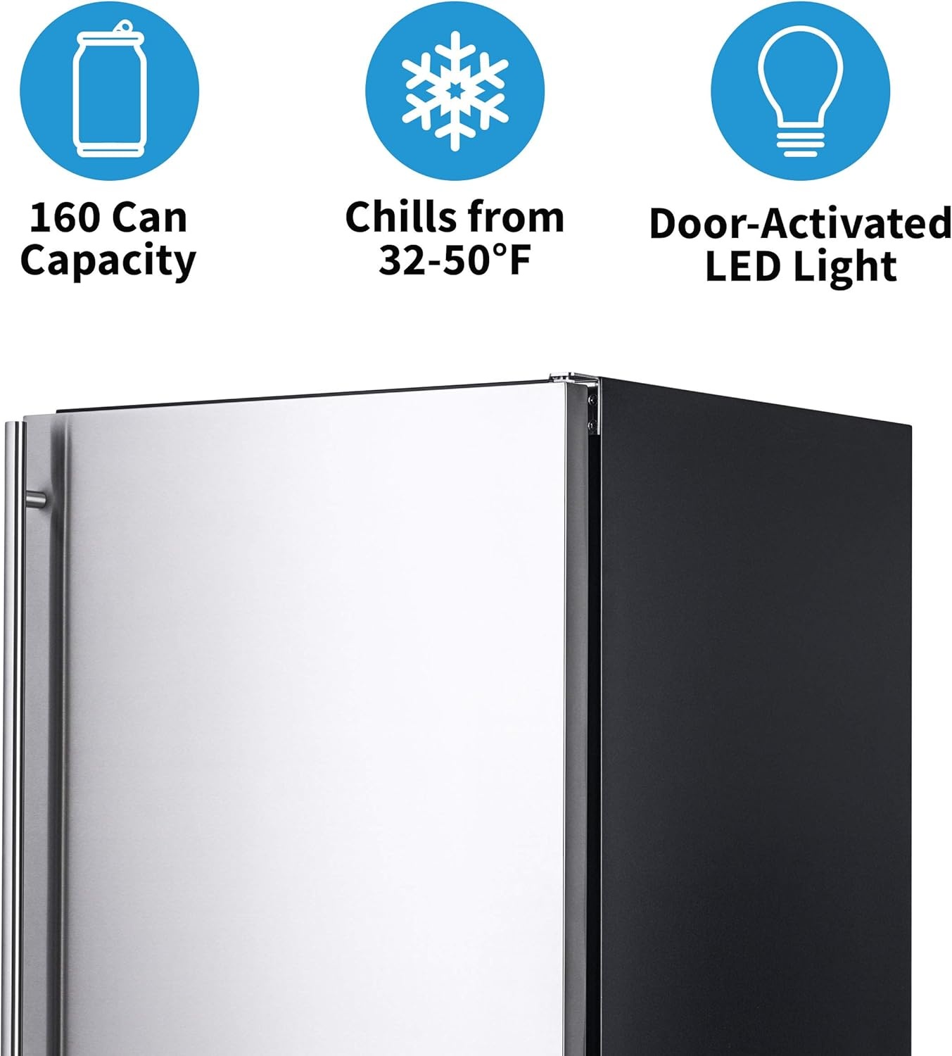image:imageNewAir 24 Outdoor Beverage Fridge Freestanding or BuiltIn Under counter Refrigerator for Outside Patio Weatherproof Outdoor Fridge for 160 Cans with AutoClosing Door Stainless Steel