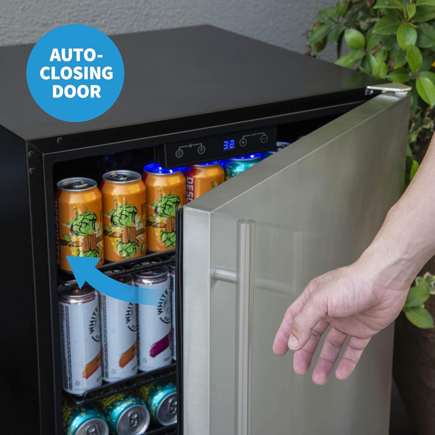 image:imageNewAir 24 Outdoor Beverage Fridge Freestanding or BuiltIn Under counter Refrigerator for Outside Patio Weatherproof Outdoor Fridge for 160 Cans with AutoClosing Door Stainless Steel
