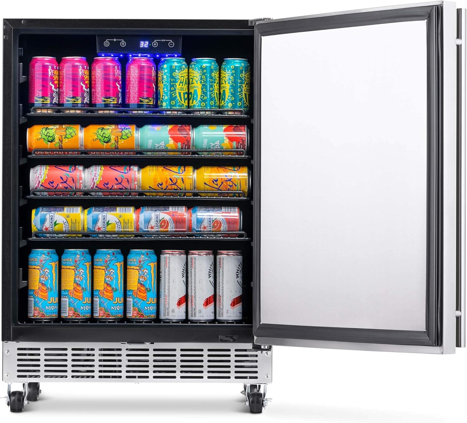 image:imageNewAir 24 Outdoor Beverage Fridge Freestanding or BuiltIn Under counter Refrigerator for Outside Patio Weatherproof Outdoor Fridge for 160 Cans with AutoClosing Door Stainless Steel