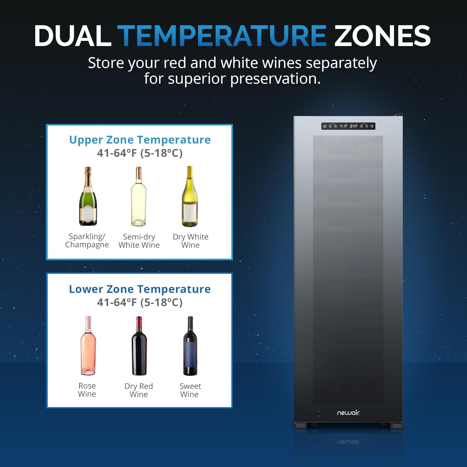 image:imageNewAir Shadow Series Wine Cooler Refrigerator 56 Bottles Dual Temperature Zones Freestanding Mirrored Wine and Beverage Fridge with DoubleLayer Tempered Glass Door amp Compressor Cooling for Wine56 bottle