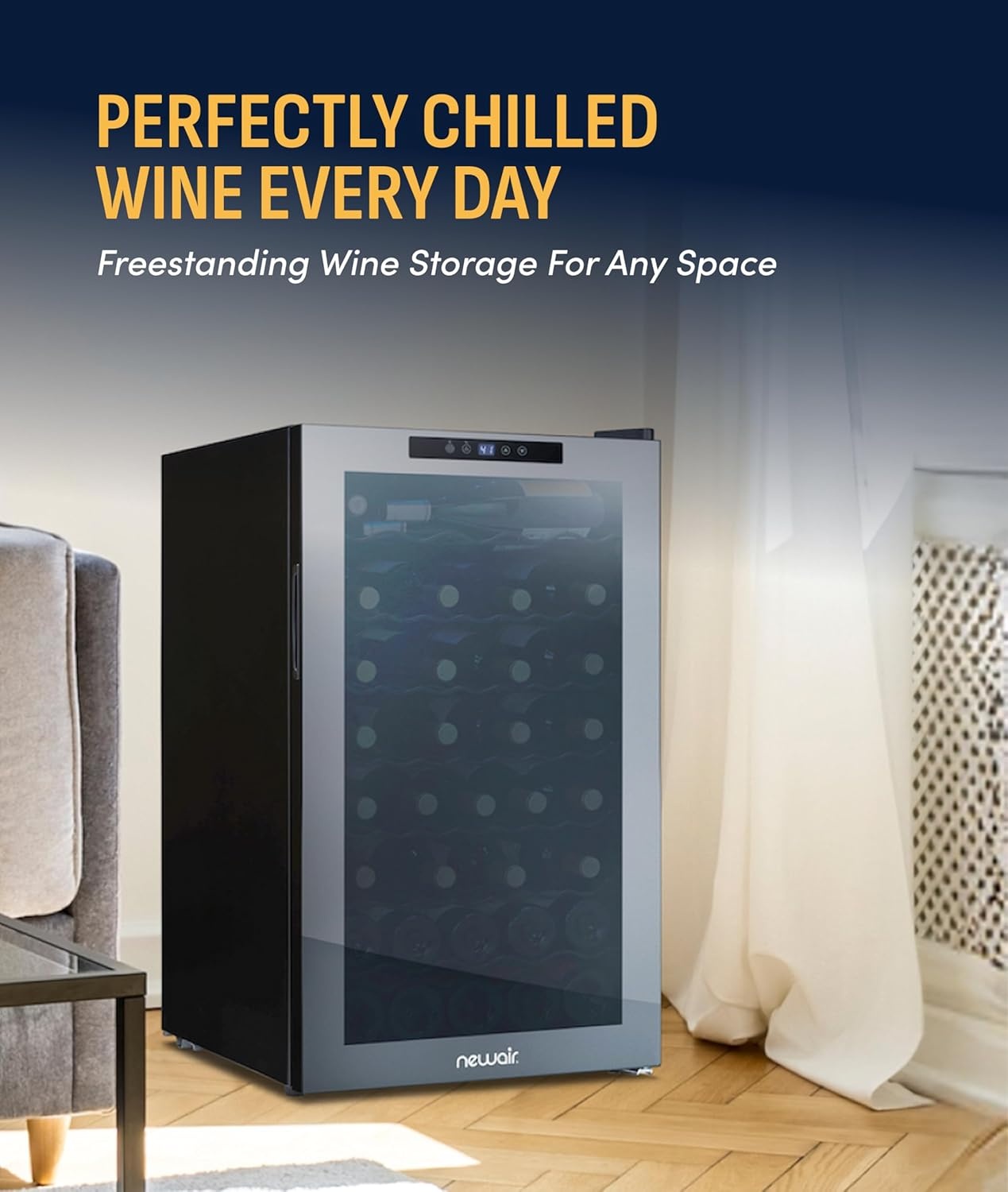image:imageNewAir Shadow Series Wine Cooler Refrigerator 56 Bottles Dual Temperature Zones Freestanding Mirrored Wine and Beverage Fridge with DoubleLayer Tempered Glass Door amp Compressor Cooling for Wine51 Bottle