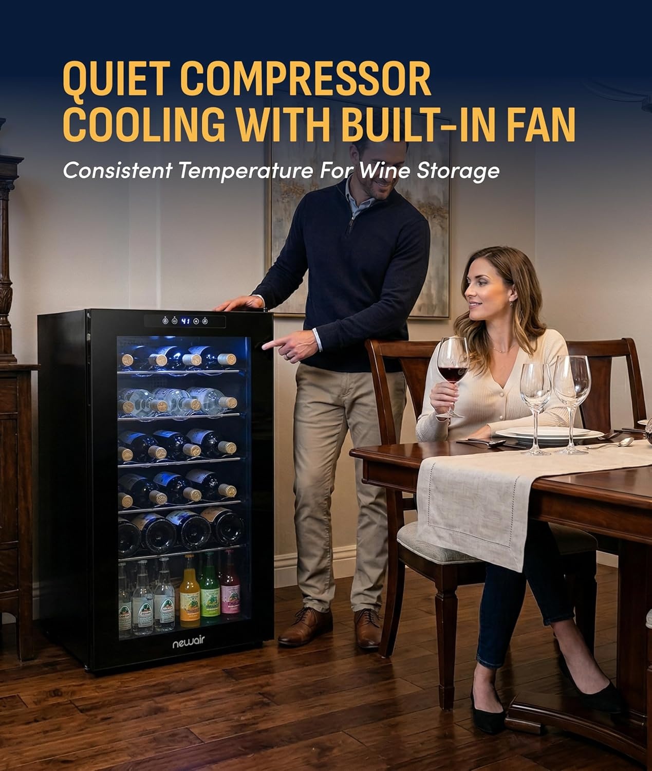 image:imageNewAir Shadow Series Wine Cooler Refrigerator 56 Bottles Dual Temperature Zones Freestanding Mirrored Wine and Beverage Fridge with DoubleLayer Tempered Glass Door amp Compressor Cooling for Wine24 Bottle
