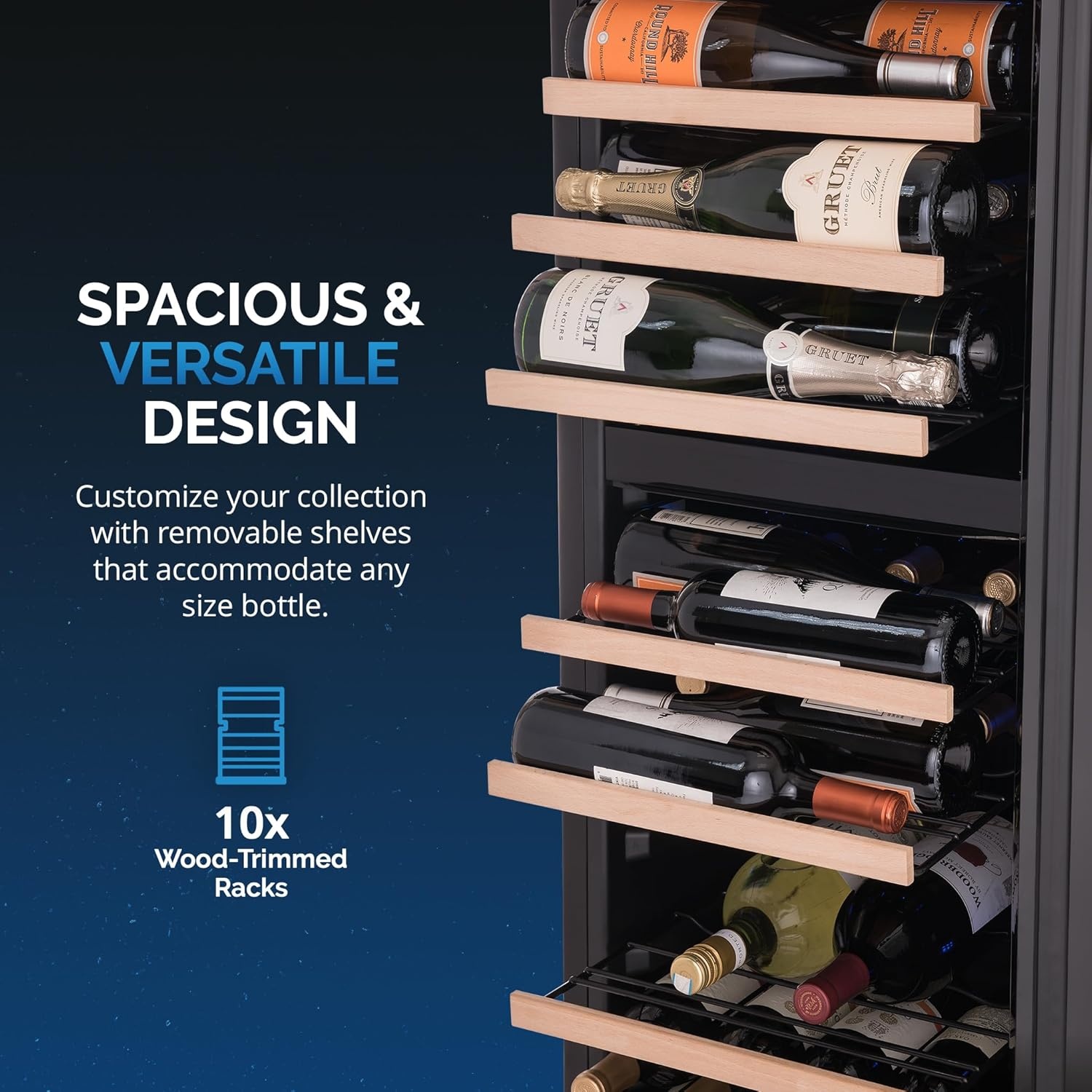 image:imageNewAir Shadow Series Wine Cooler Refrigerator 56 Bottles Dual Temperature Zones Freestanding Mirrored Wine and Beverage Fridge with DoubleLayer Tempered Glass Door amp Compressor Cooling for Wine56 bottle