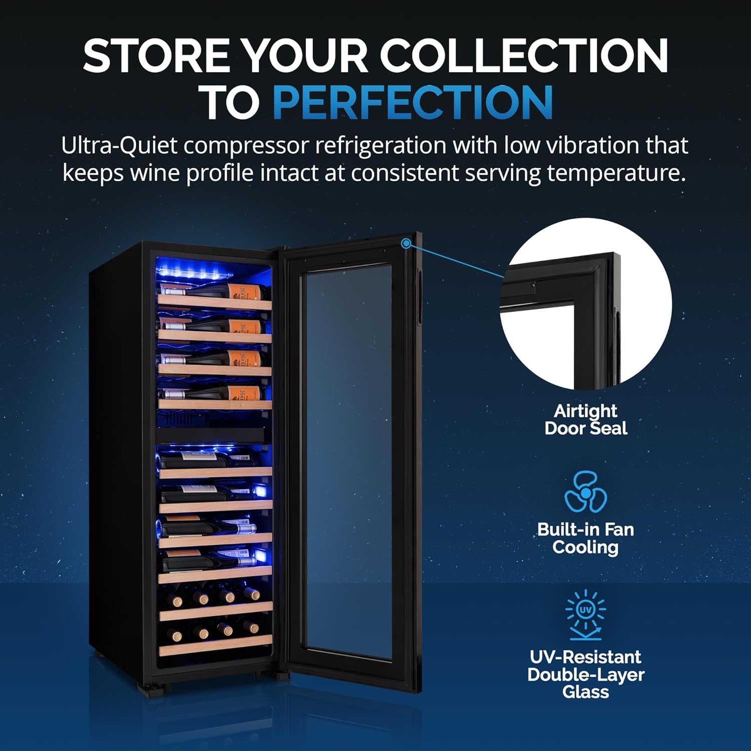 image:imageNewAir Shadow Series Wine Cooler Refrigerator 56 Bottles Dual Temperature Zones Freestanding Mirrored Wine and Beverage Fridge with DoubleLayer Tempered Glass Door amp Compressor Cooling for Wine56 bottle