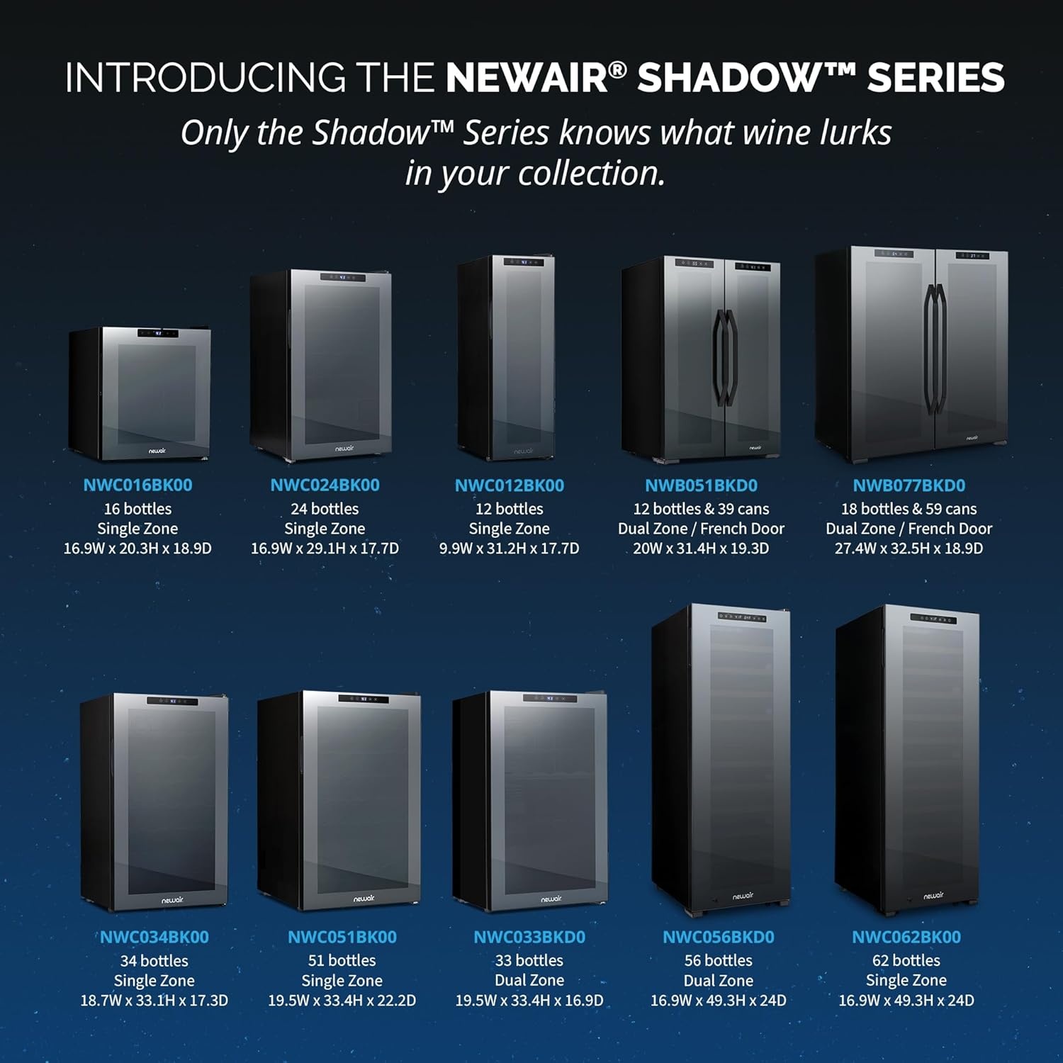 image:imageNewAir Shadow Series Wine Cooler Refrigerator 56 Bottles Dual Temperature Zones Freestanding Mirrored Wine and Beverage Fridge with DoubleLayer Tempered Glass Door amp Compressor Cooling for Wine56 bottle