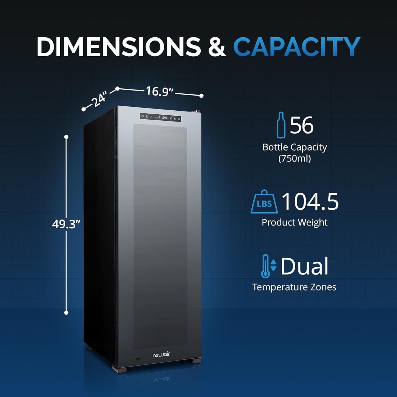 image:imageNewAir Shadow Series Wine Cooler Refrigerator 56 Bottles Dual Temperature Zones Freestanding Mirrored Wine and Beverage Fridge with DoubleLayer Tempered Glass Door amp Compressor Cooling for Wine56 bottle